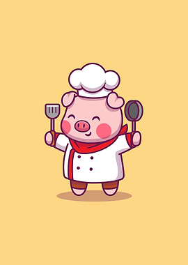 Cute Pig Chef Cartoon