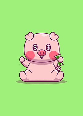 Cute Pig With Paper Money