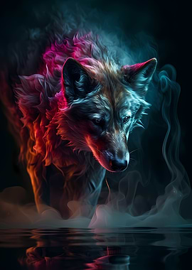 Wolf Water Neon Smoke Art
