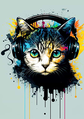 Cat headphone dj music