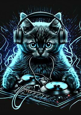 Cat headphone dj music
