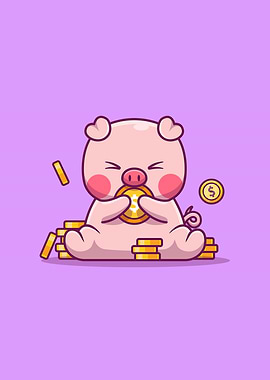 Cute Pig With Gold Money