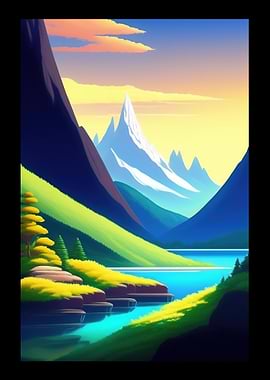 Comic River And Mountain