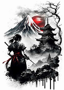 Samurai girl ink wash