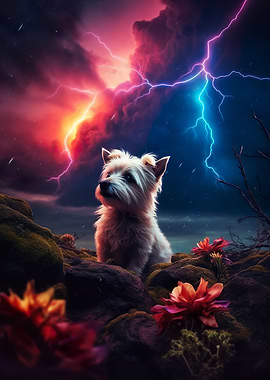 cute bichon dog on mars