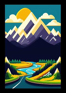 Comic River And Mountains