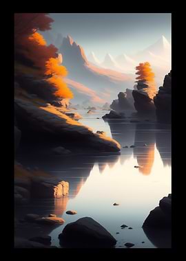 Dark Brown Trees And River