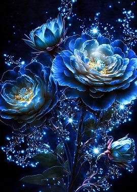 Blue Neon Flowers