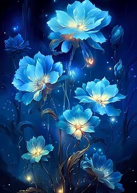 Blue Neon Flowers
