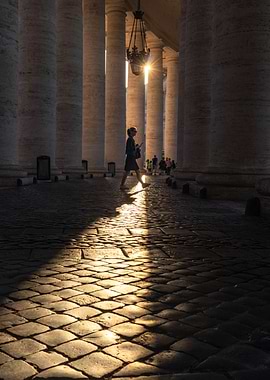 Person passing gold light