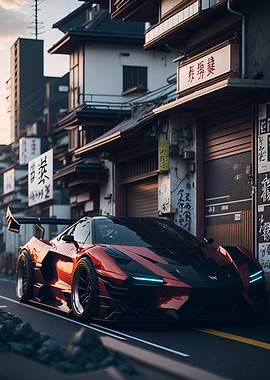 Dark Neon City Sports Car