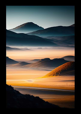 Desert Field And Mountains