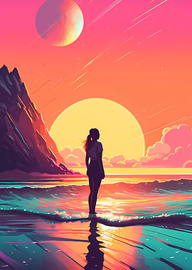 Retro Girl in The Moon