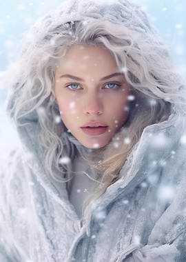 Blond woman in snowflakes