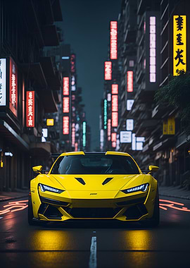 Dark Neon City Sports Car
