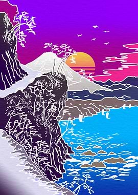 Mt Fuji Japan Vaporwave