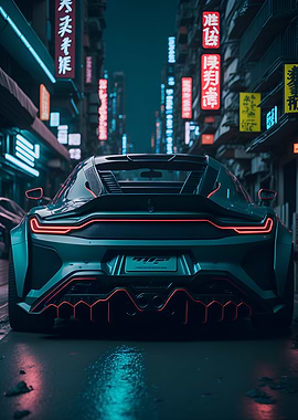 Dark Neon City Sports Car