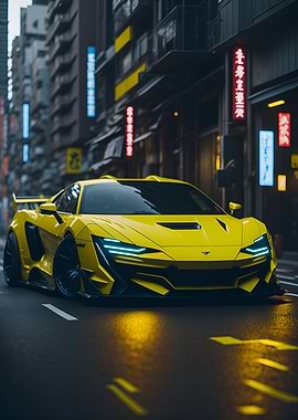 Dark Neon City Sports Car