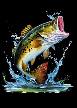 Bass Fishing Jumping Water