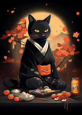 Japan Cat With Kimono