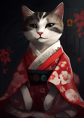 Japan Cat With Kimono