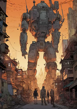 giant robot in a city