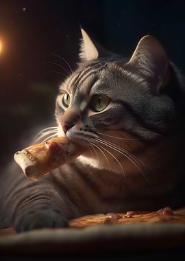 Cat Eating Pizza Slice
