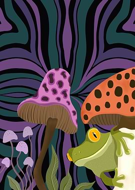 Whimsical Frog and Shrooms