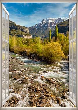 Window view mountains