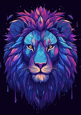 Lion Face Retrowave Animal