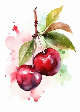 Cherries Watercolor Fruit