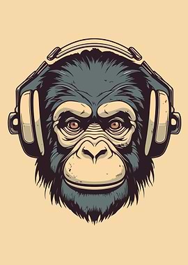 Calm Monkey with Headphone