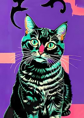 Vintage Cat Painting