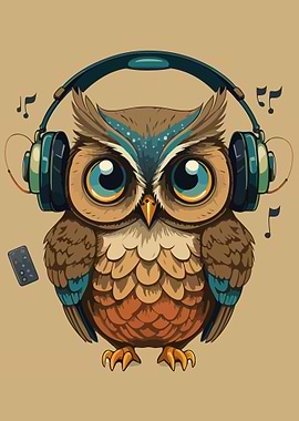 Curious Owl with Headphone