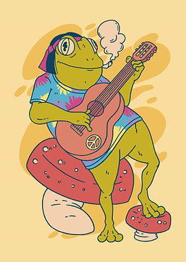 Hippie Frog Playing Guitar