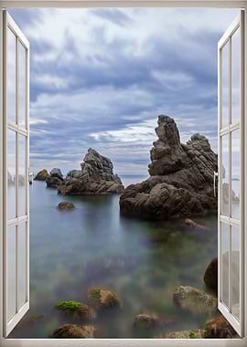 Window view beach sunset