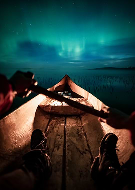 kayak under northern light