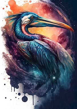 Blue Cran bird watercolor