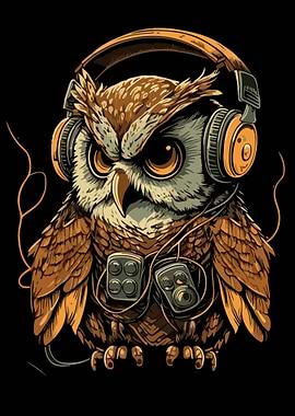 Grumpy Owl with Headphone