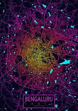 Bengaluru City Map Neon
