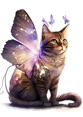 Butterfly cat watercolor