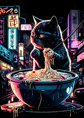 cat ramen neon