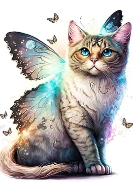 Butterfly cat watercolor