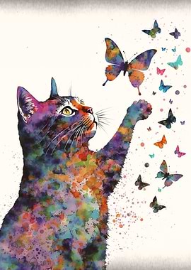 Butterfly Cat watercolor