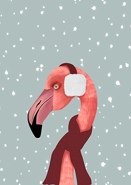 Snowy Winter Flamingo
