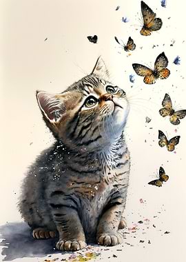 Butterfly cat watercolor