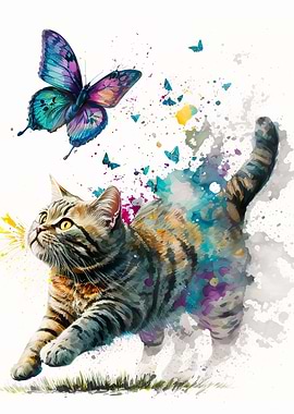 Butterfly cat watercolor