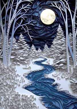 Quilled Moonlit Snowscape
