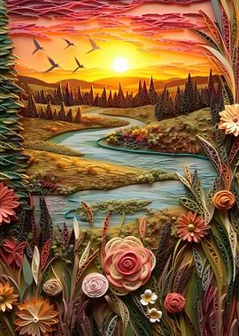 Quilled River at Sunset