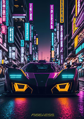 Dark Neon City Sports Car